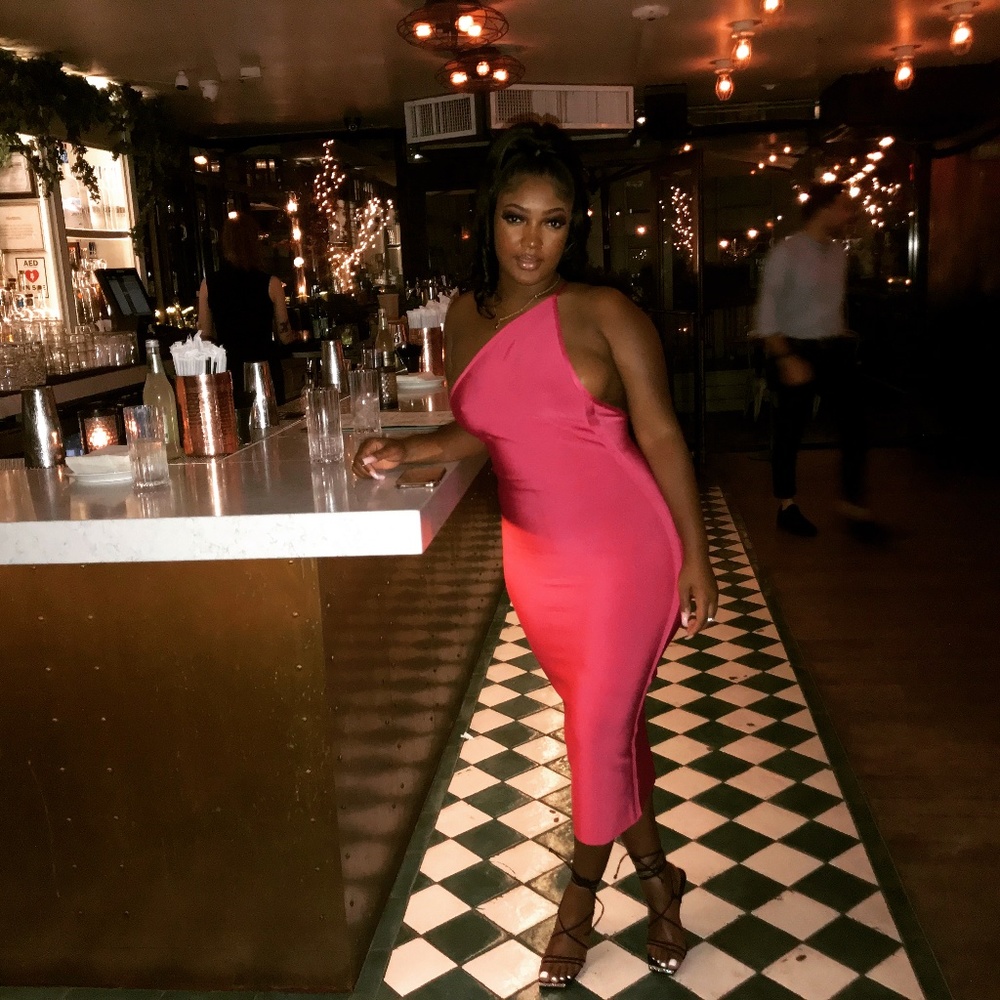 Sasha Hot Pink House of CB one shoulder dress